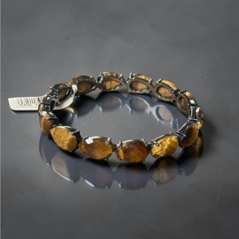 Rarities Carol Brodie Silver Pear-Shaped TIGER'S EYE Slip-On Bangle Bracelet NWT